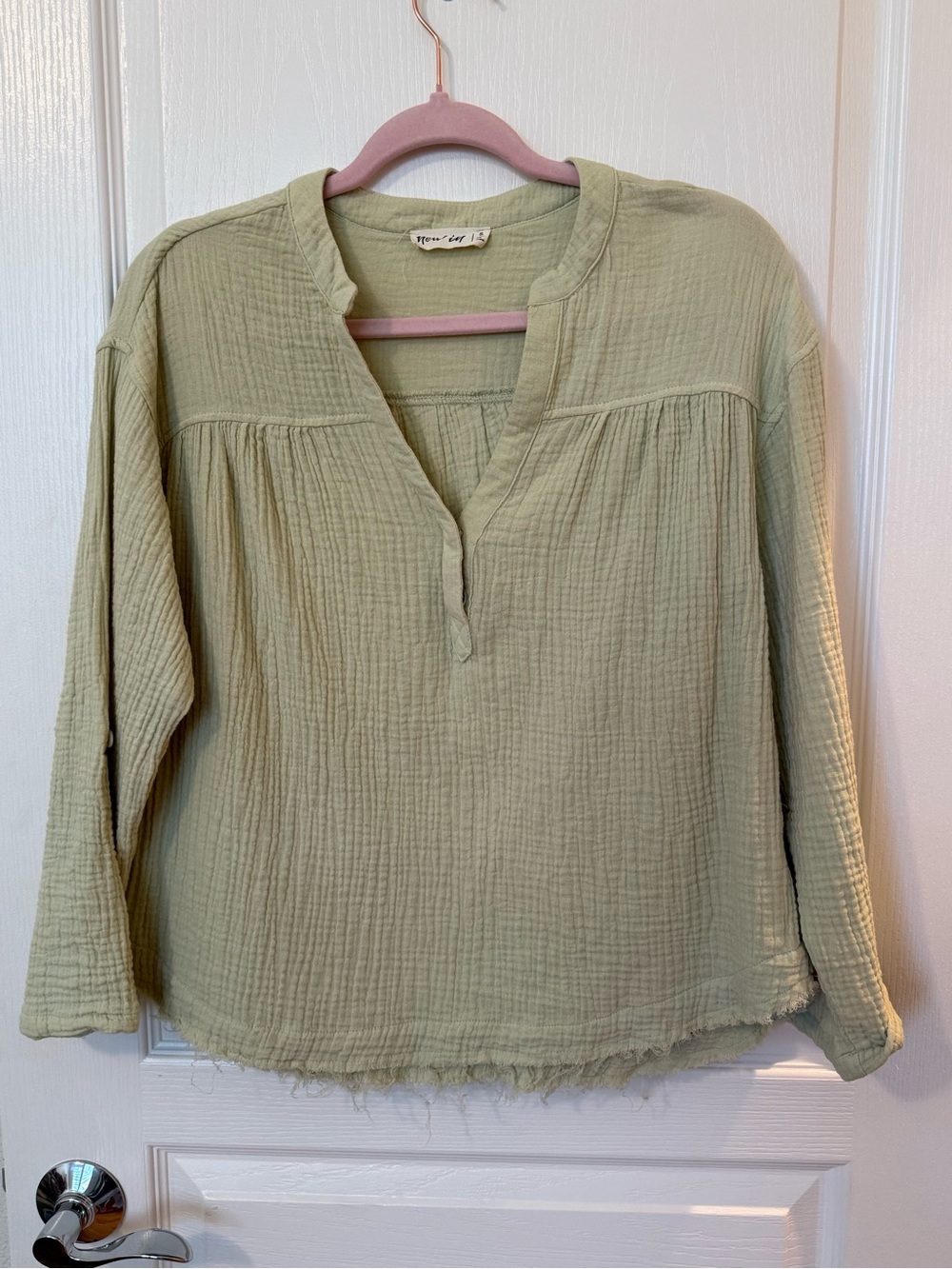 Light Sage Green Gauze Tunic Blouse - Relaxed Pullover